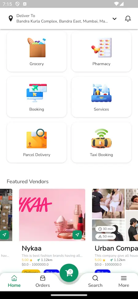 Gojek Clone Mobile App Featured Vendors Screen.