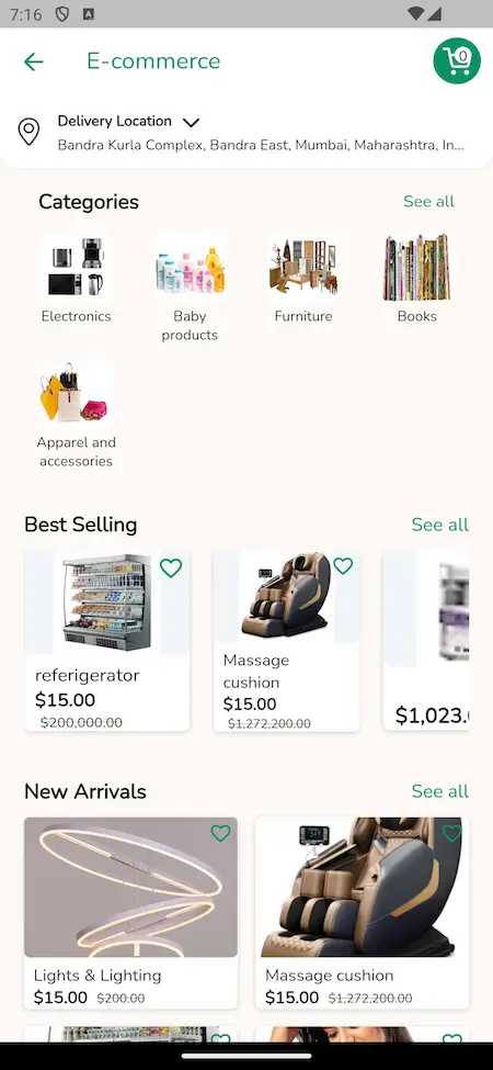 Gojek Clone Categories & Best Selling Items Mobile UI Screen.