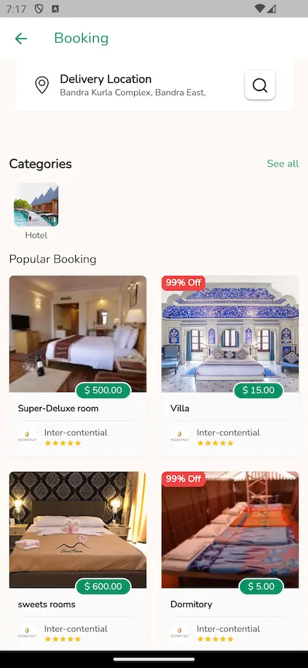 Gojek Clone Mobile App Popular Hotels List Screen.