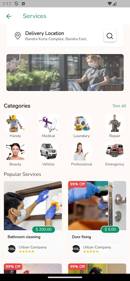 Gojek Inspired Mobile App Popular Services Screen.