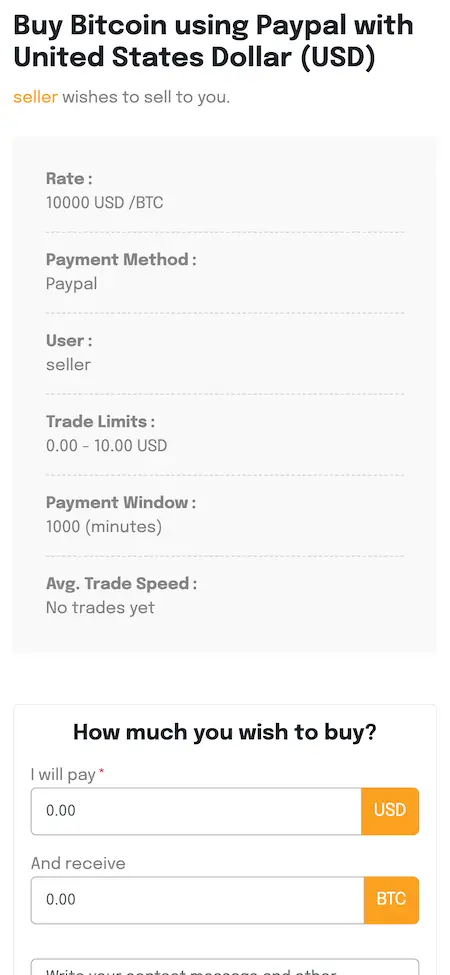 Send Trade Request Screen - Localbitcoins Clone App