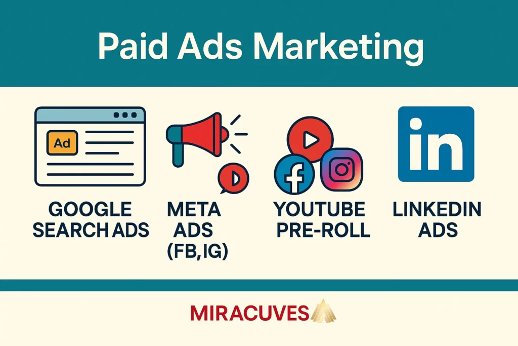 Paid ad marketing strategy for a neobank-like app using Google, Meta, YouTube, and LinkedIn ads.
