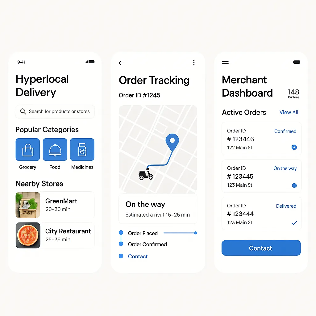A UI design of a Hyperlocal Delivery mobile applic