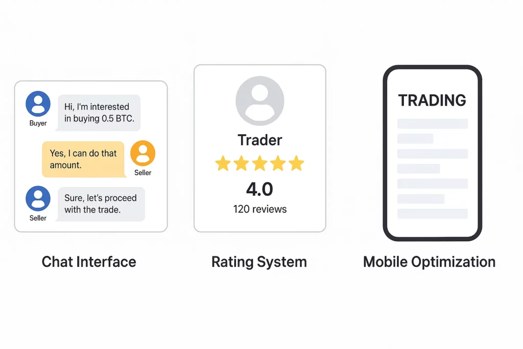 A flat design digital screenshot displays three UI 2