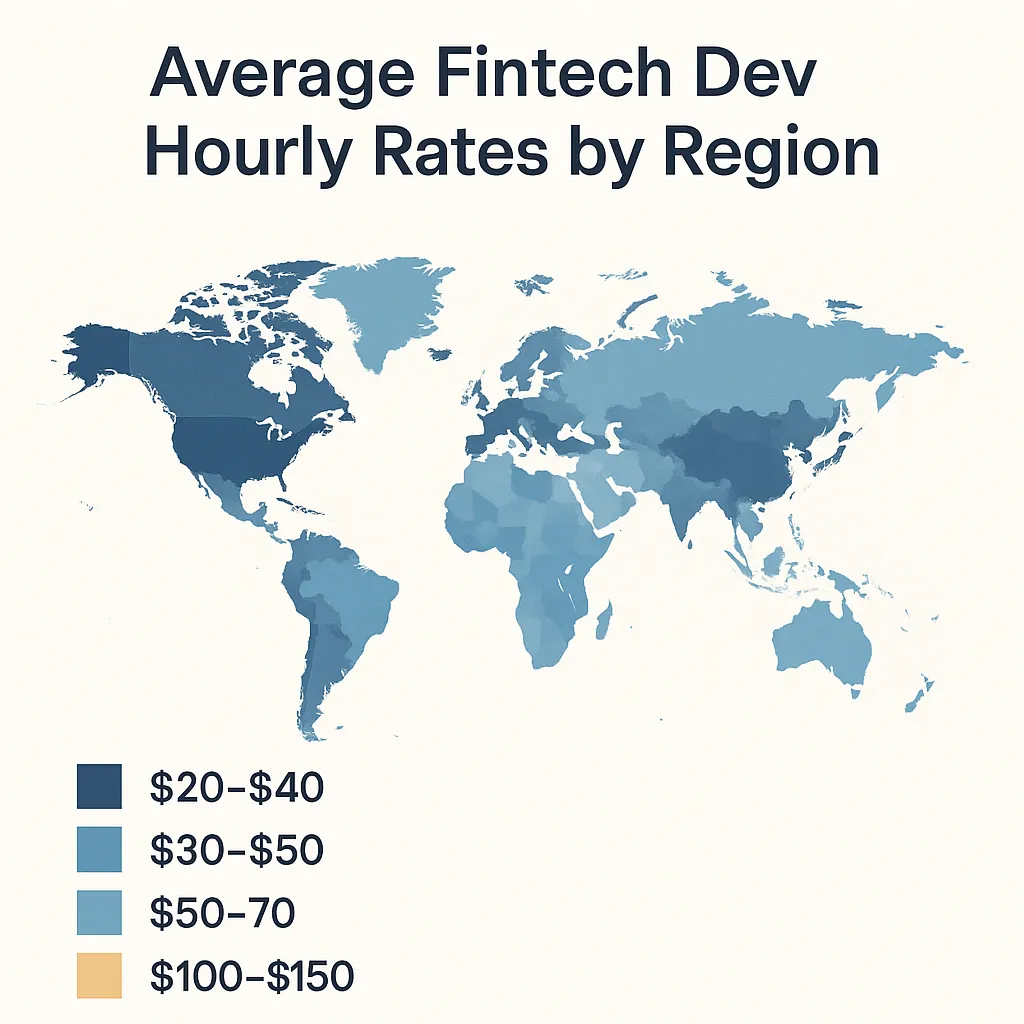 Average Fintech Dev Hourly Rates by Region