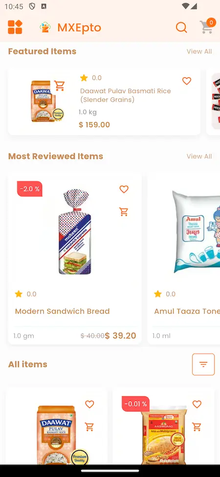 Bigbasket clone app featured and reviewed item list Screenshot