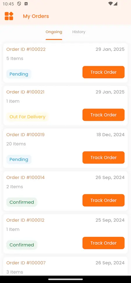 Bigbasket clone app order history Screenshot