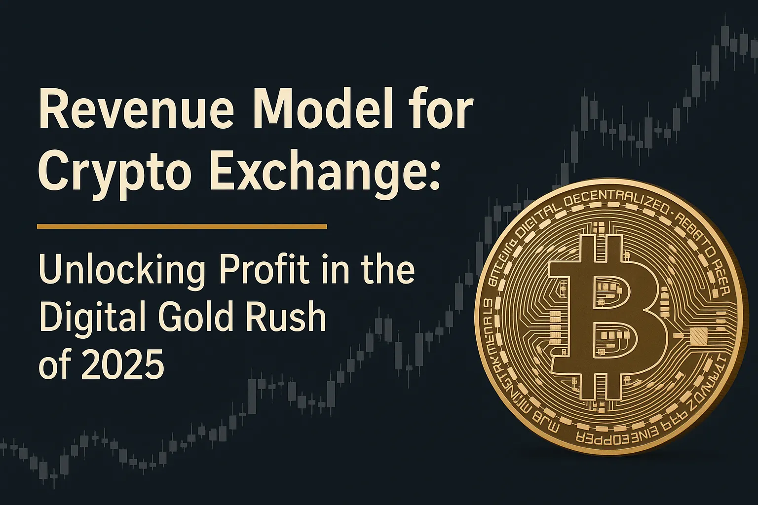 Unlocking Profit in the Digital Gold Rush of 2025' with a Bitcoin coin and candlestick chart on a dark background."