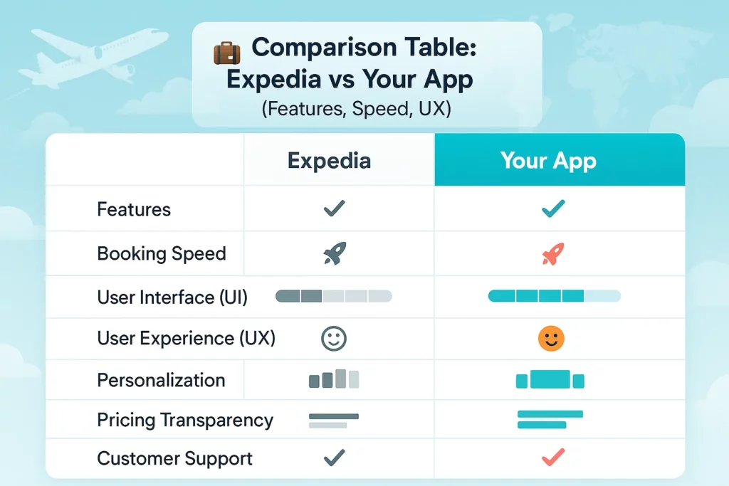 Comparison Table Expedia Vs Expedia Clone