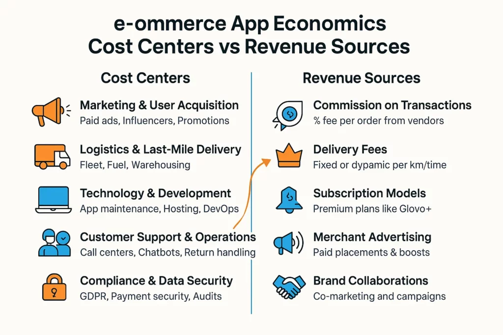 E-commerce app economics cost centers vs revenue sources