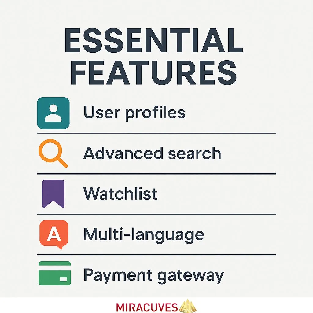 Key features for Netflix clone app: user profiles, search, watchlist, multi-language, payments