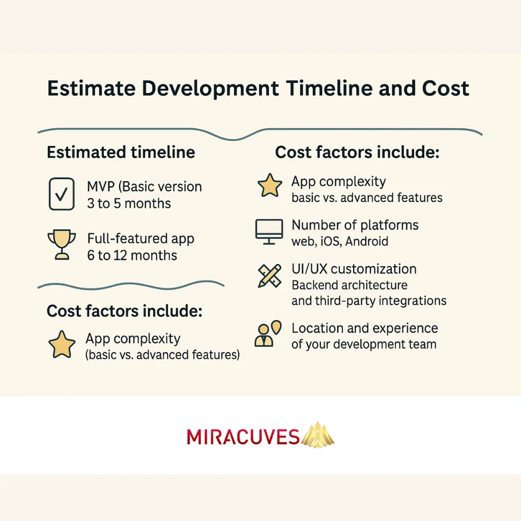 Visual estimate of app development time and cost breakdown for LinkedIn Clone