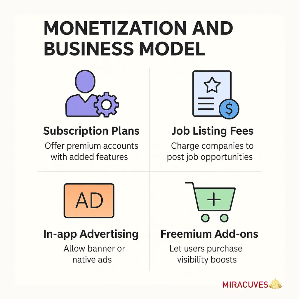 LinkedIn clone app overview of subscription, freemium, and ad-based monetisation plans