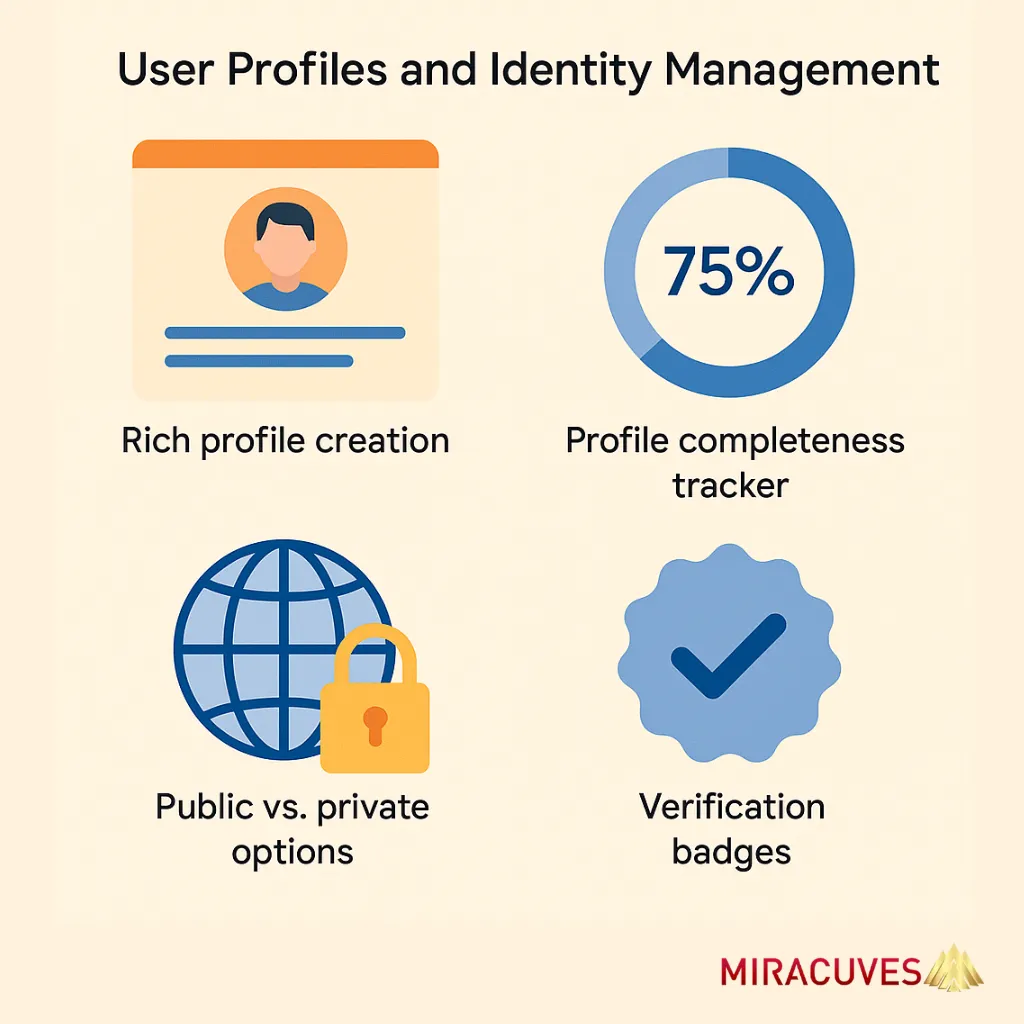 LinkedIn clone user profile and identity management system interface