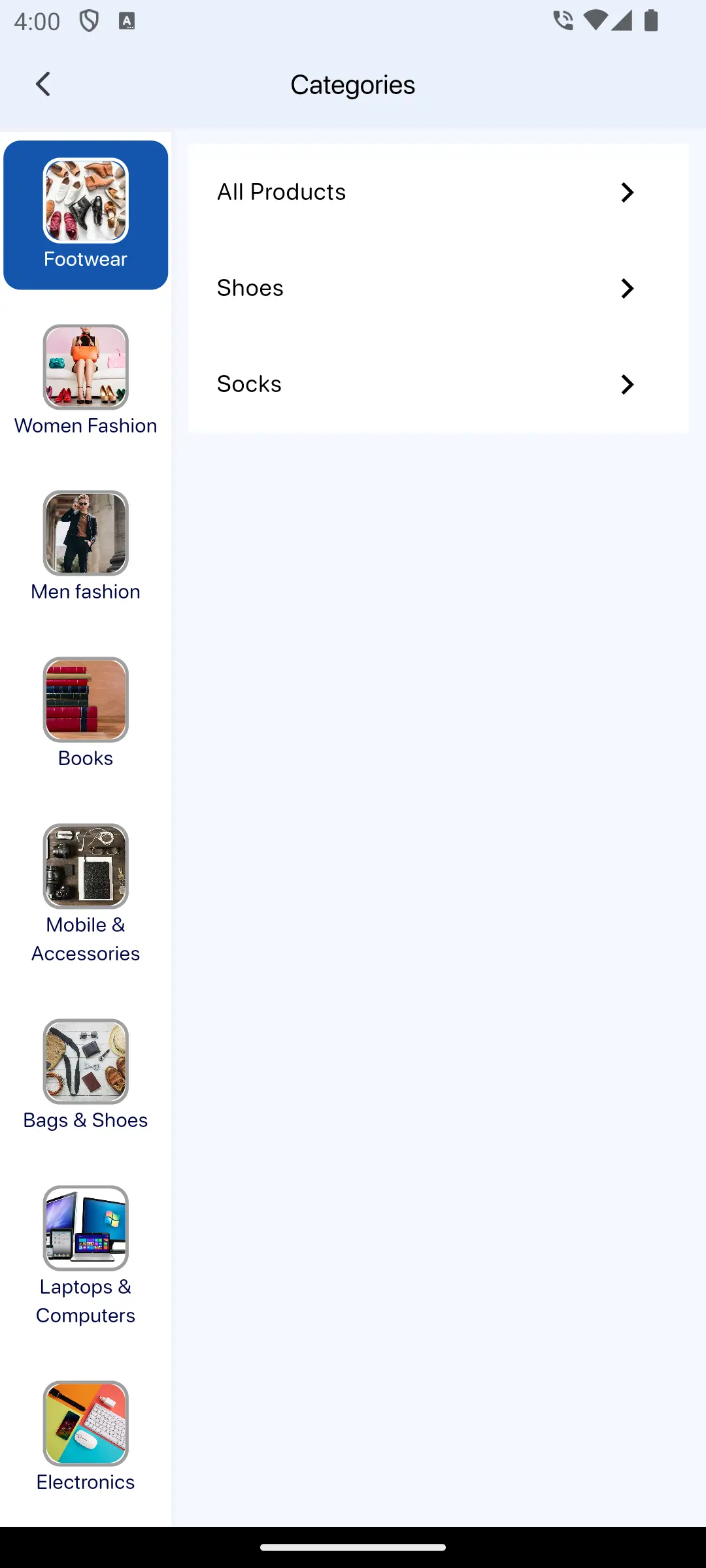 Myntra Clone Mobile App Screen Showing Product Categories