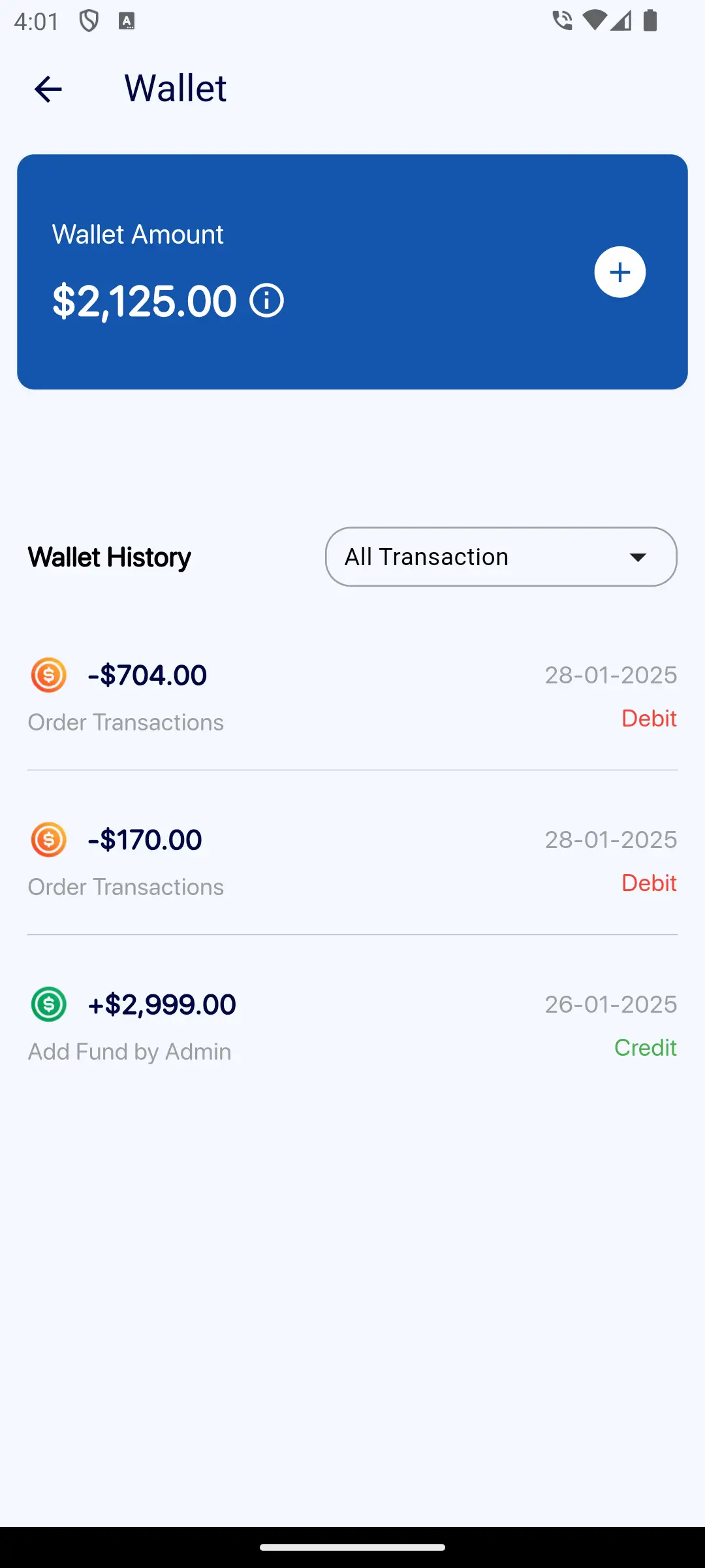 Myntra Clone Mobile App Wallet display Screenshot