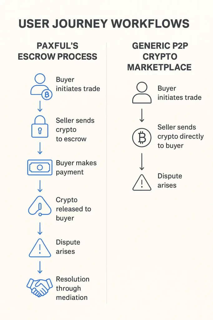 Paxful Escrow vs Generic P2P User Journey Flowchart