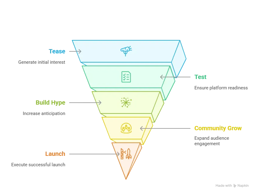 Infographic showing pre-launch timeline stages for a Pinksale clone