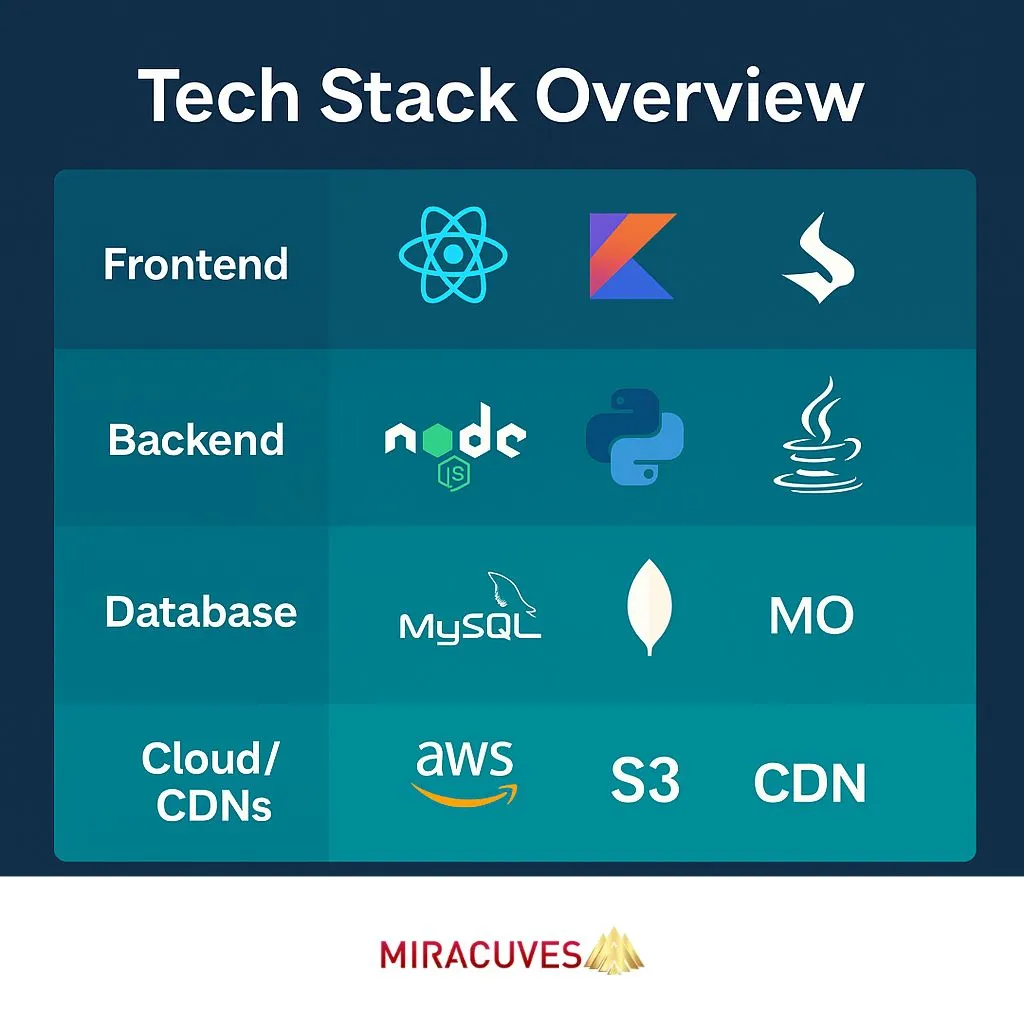 Netflix clone app tech stack including frontend, backend, database, and cloud tools