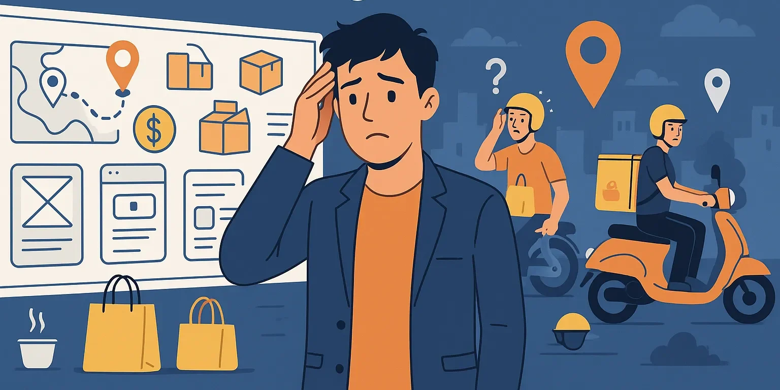 Super app delivery platform challenges showing logistics issues, user confusion, and multi-service app complexity in 2026