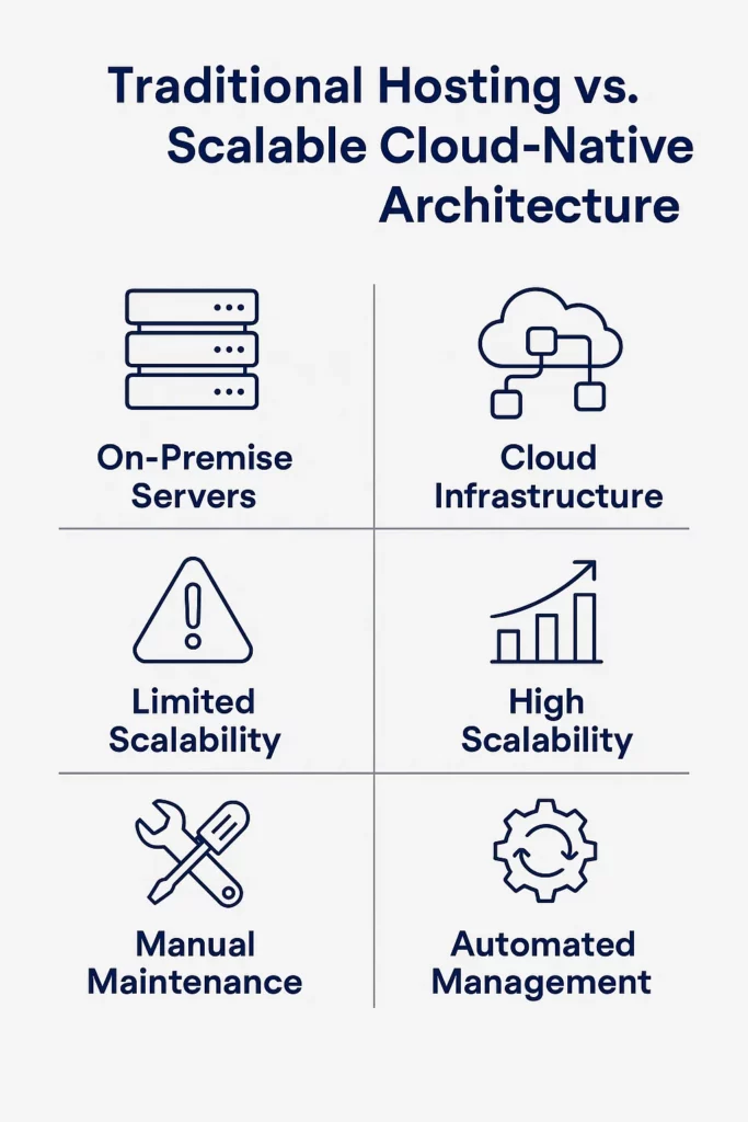 Traditional Hosting vs Cloud Architecture Infographic