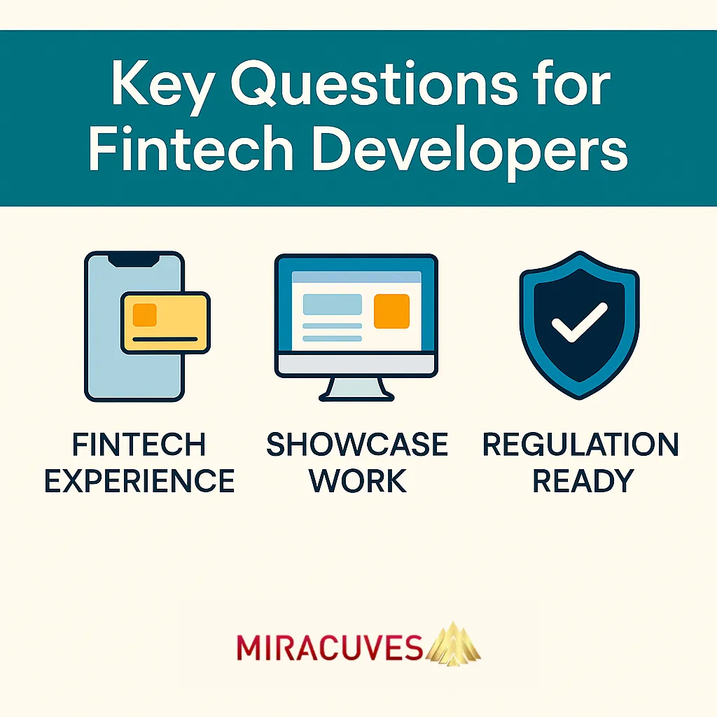 key checks when choosing a fintech app development partner: fintech experience, product demos, and regulatory knowledge.