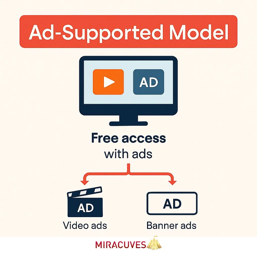 Free access with ads for Netflix clone monetization, showing video and banner ad types