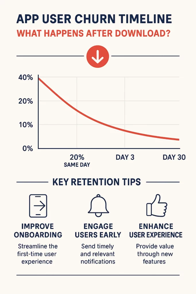 app user churn timeline infographic