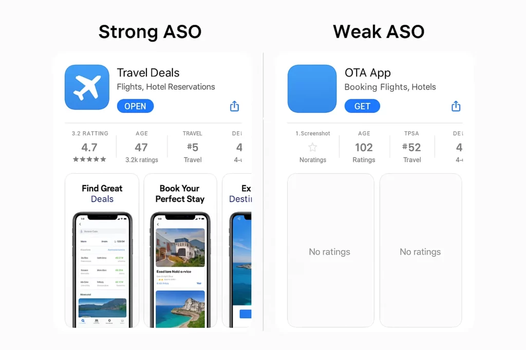 aso comparison strong vs weak ota apps