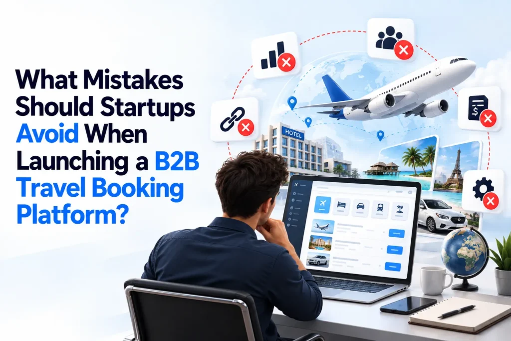 Founder reviewing common mistakes to avoid when launching a B2B travel booking platform for agents, suppliers, bookings, and settlements.