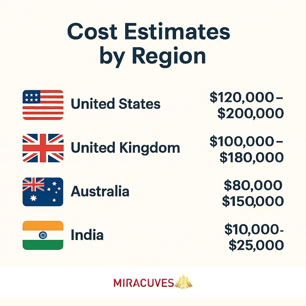 Regional cost comparison for Netflix clone app development in USA, UK, Australia, and India