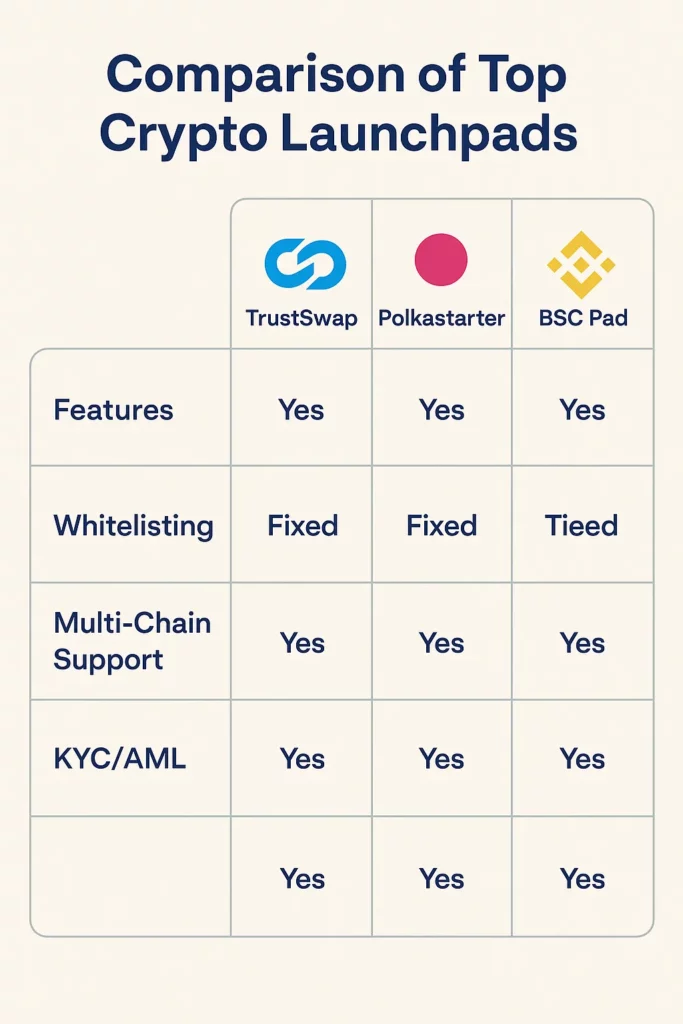 crypto launchpad feature comparison