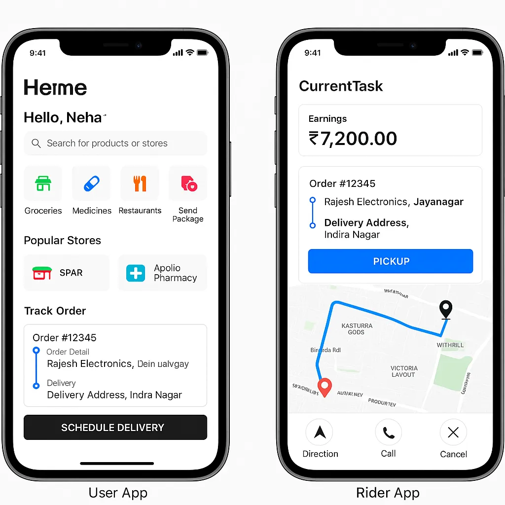 delivery app ui user vs rider
