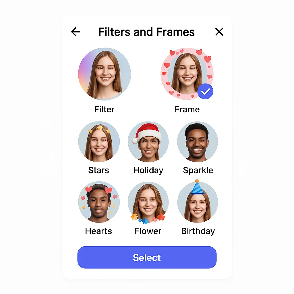 filters frames ui celebrity video app