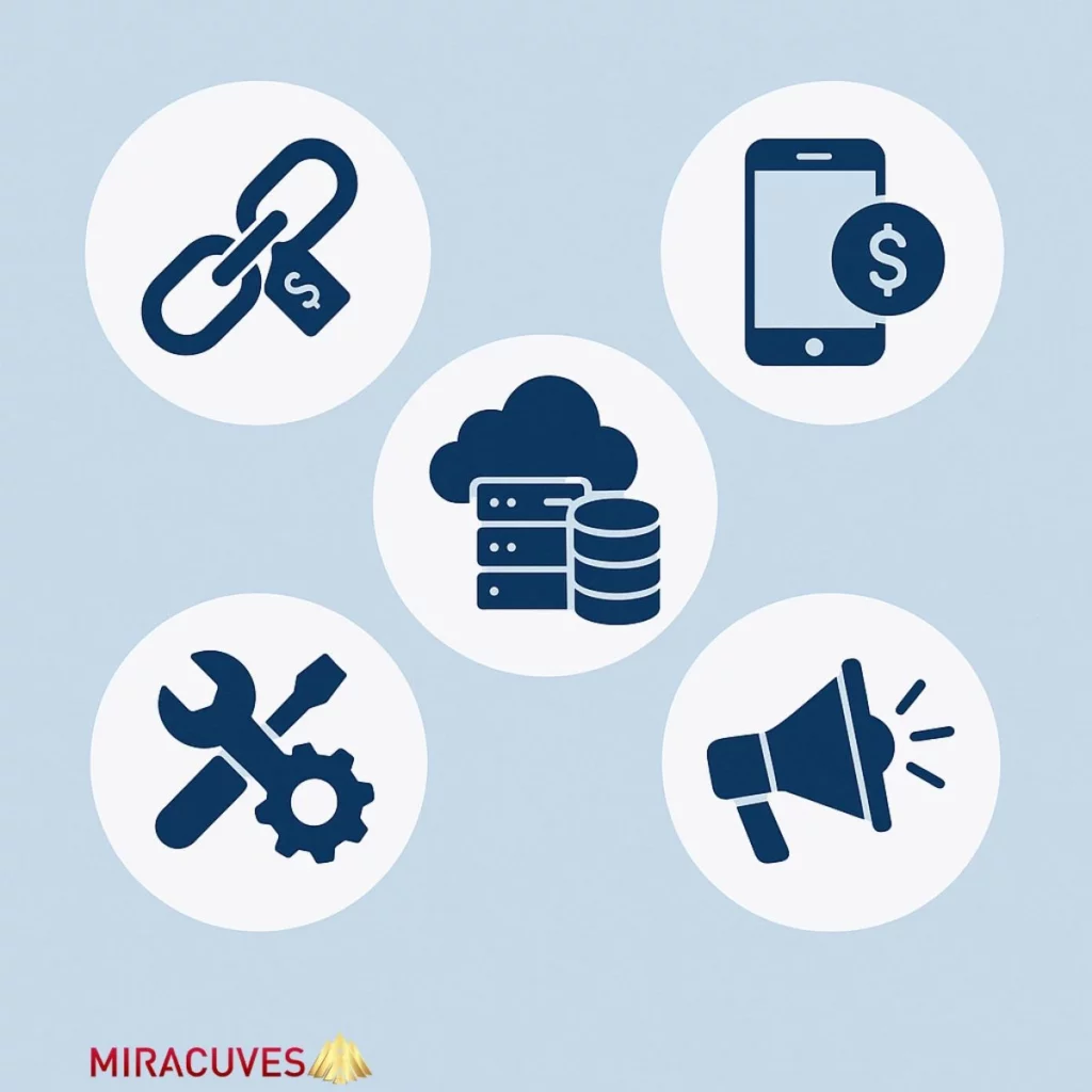 Flat icons representing hidden app development costs