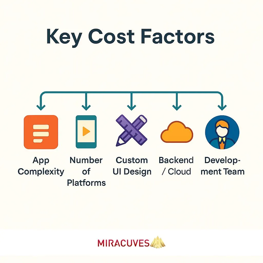 Factors that influence Netflix clone app cost: complexity, platforms, UI, backend, and team