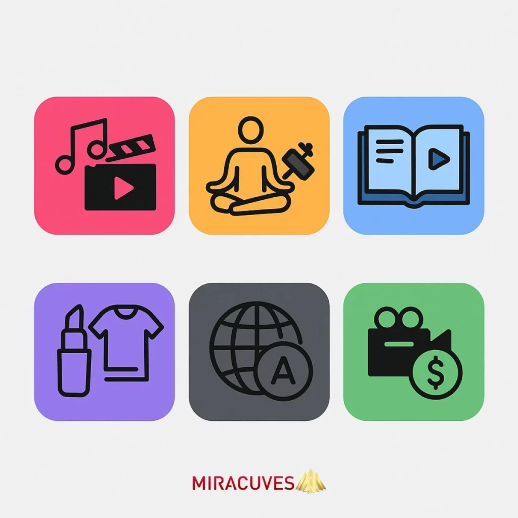 Six icons showing niche options for short-form video apps