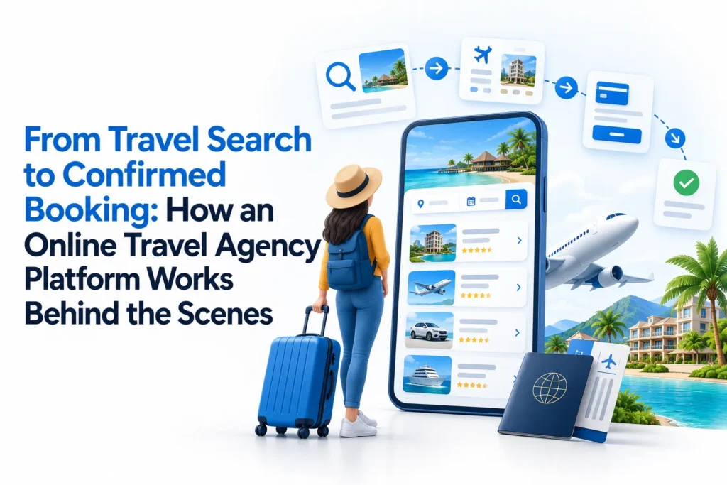 Online travel agency booking workflow from travel search and inventory selection to payment and booking confirmation