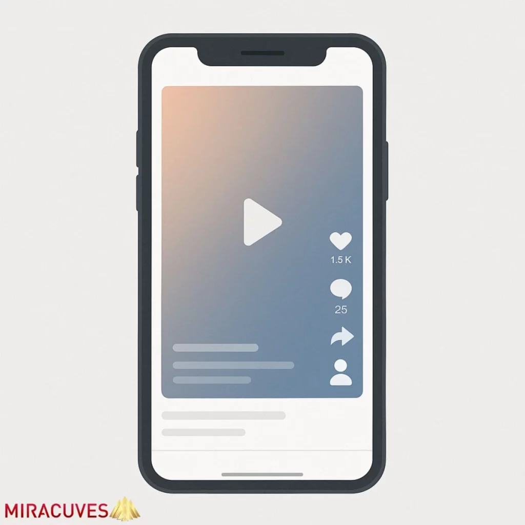 Smartphone showing a vertical video feed with engagement icons
