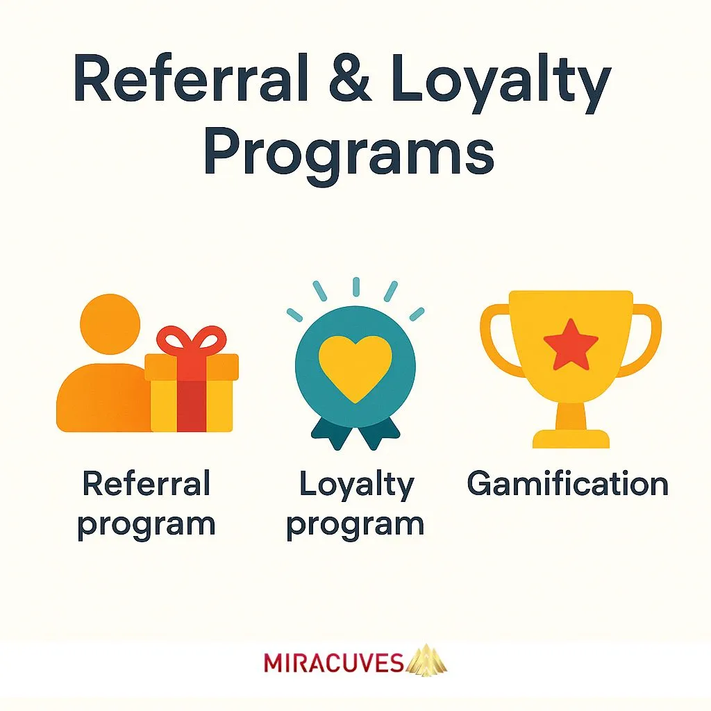 Icons representing referral rewards, loyalty badges, and gamification for Netflix clone app