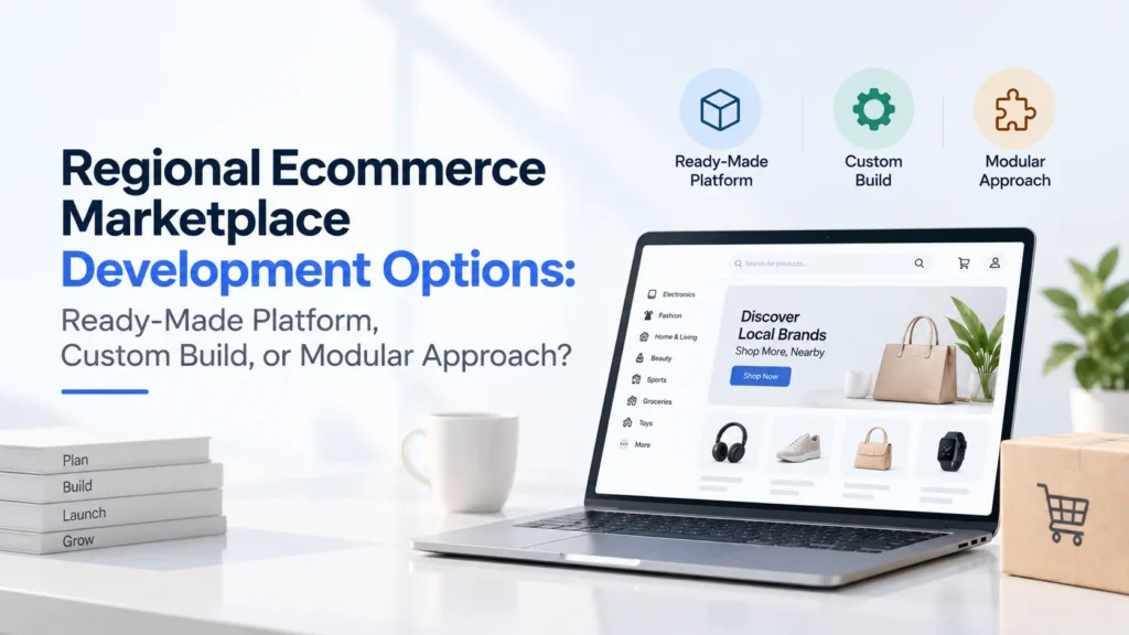 Regional ecommerce marketplace development options comparing a ready-made platform, custom build, and modular approach.