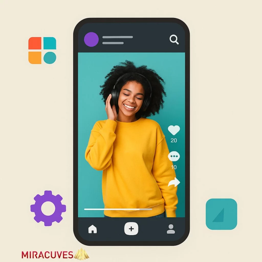 TikTok clone UI mockup with intuitive vertical scroll and app customization icons