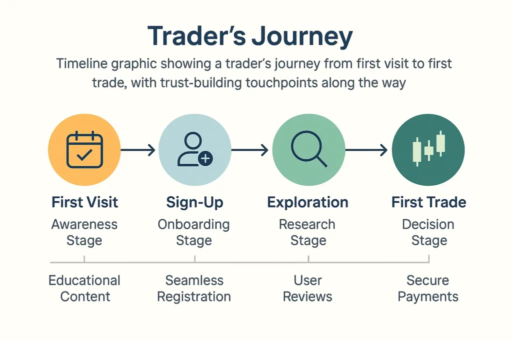 traders journey timeline graphic p2p crypto app