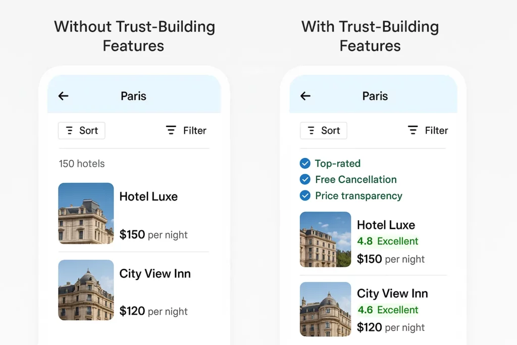 travel app ui trust features comparison