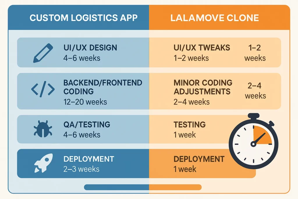 Illustration of a startup founder choosing between Lalamove clone and custom app development