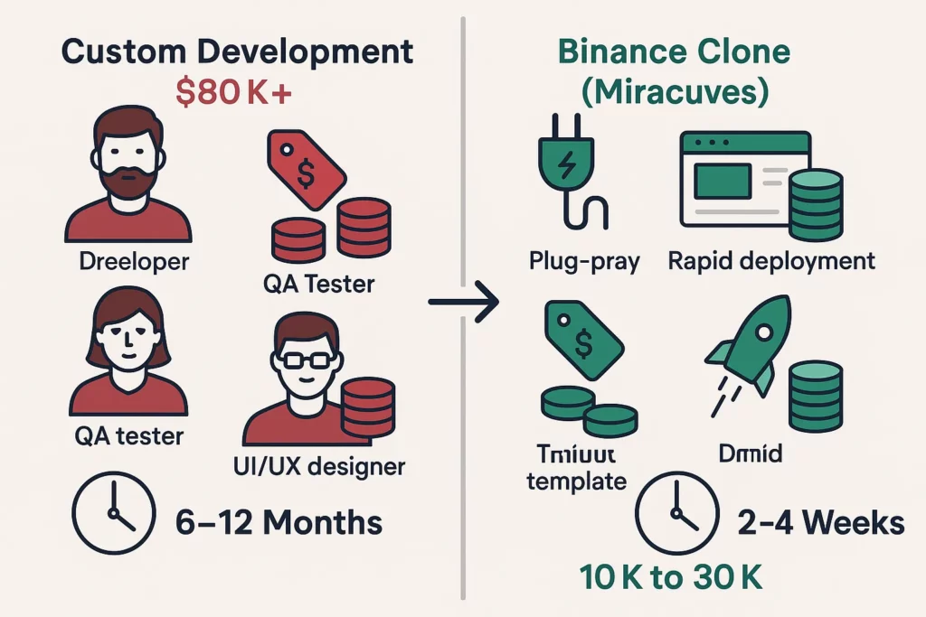 Creative flat illustration symbolizing a Binance clone launch for startups