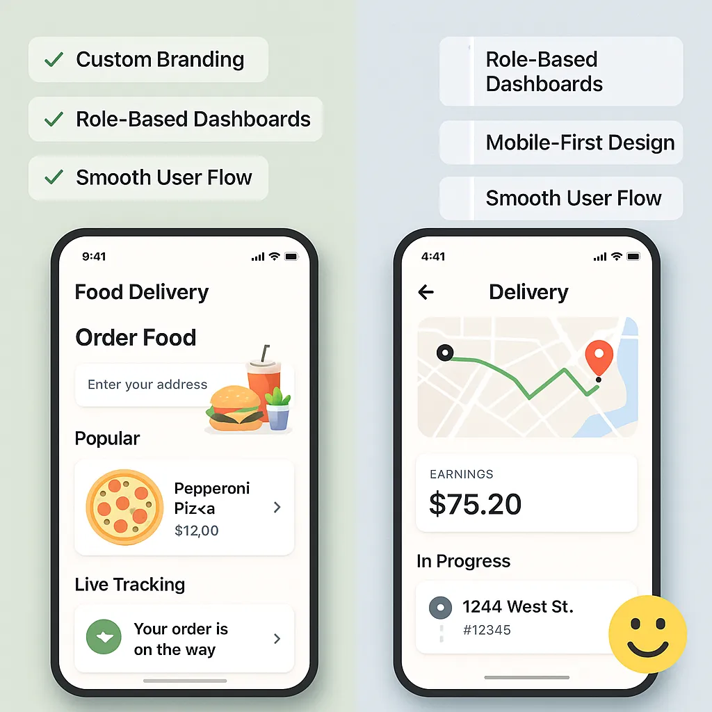 Visual representation of responsive UI/UX design for a customizable Rover clone app with pet care booking features.