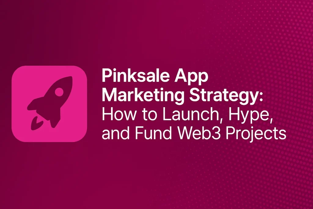 Pinksale app logo and blog title over a magenta background with gradient and dot pattern.
