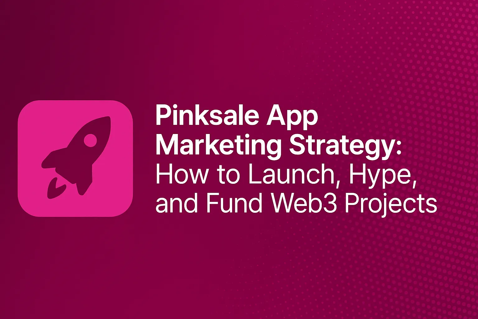 Pinksale app logo and blog title over a magenta background with gradient and dot pattern.