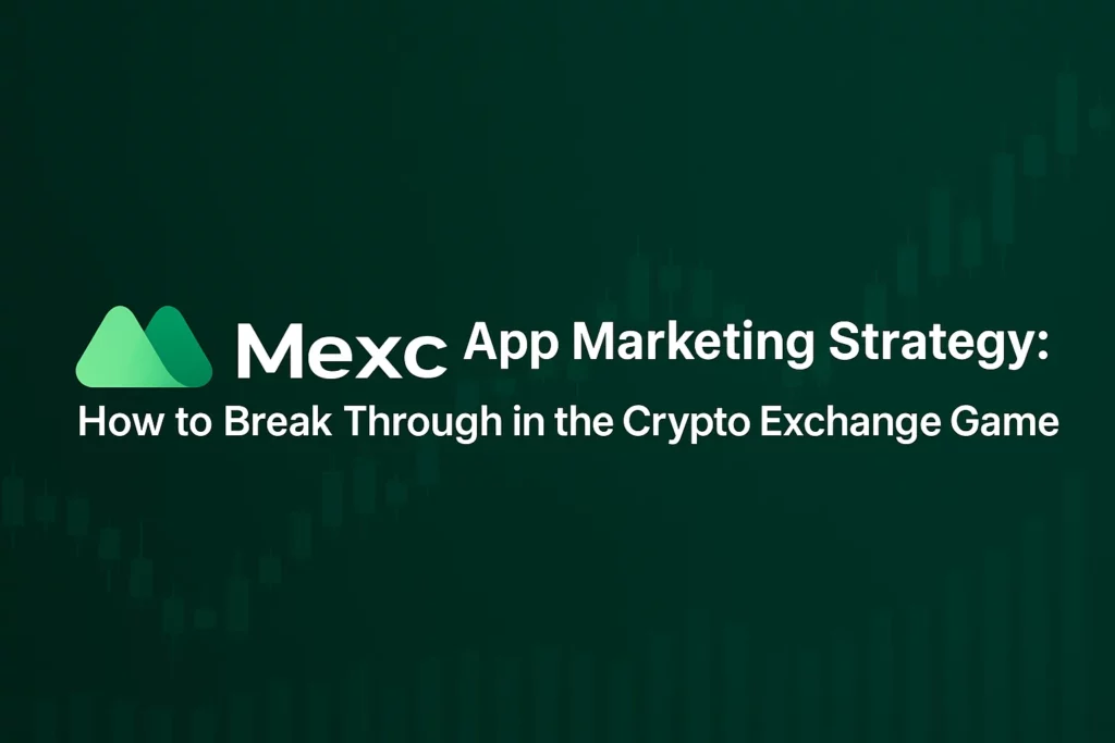 Mexc logo and marketing strategy title on a dark green background with crypto chart elements.